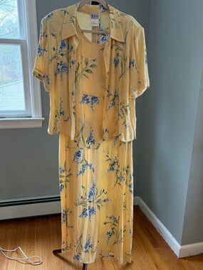 Vintage K Studio Grandmacore Yellow Floral Maxi Dress with Matching Jacket